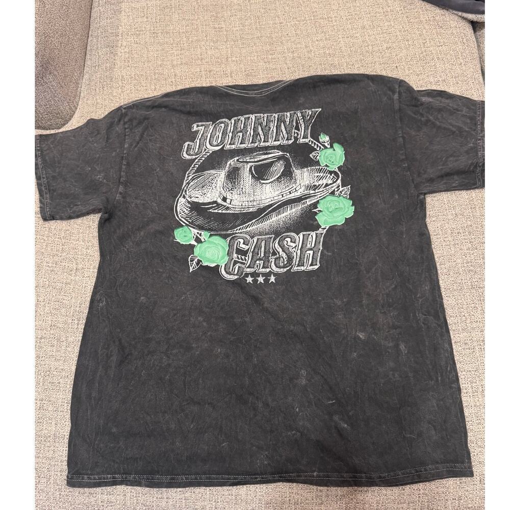 Johnny Cash Black Faded Distressed Short Sleeve T-shirt Outlaw Cowboy Hat Sz L - Picture 7 of 7
